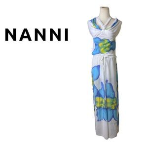 Nanni 2-Piece Set Maxi Skirt & Top Floral White Blue Yellow Sz Large